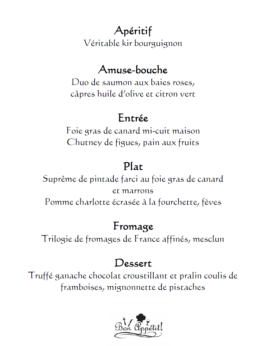 Le détail du menu