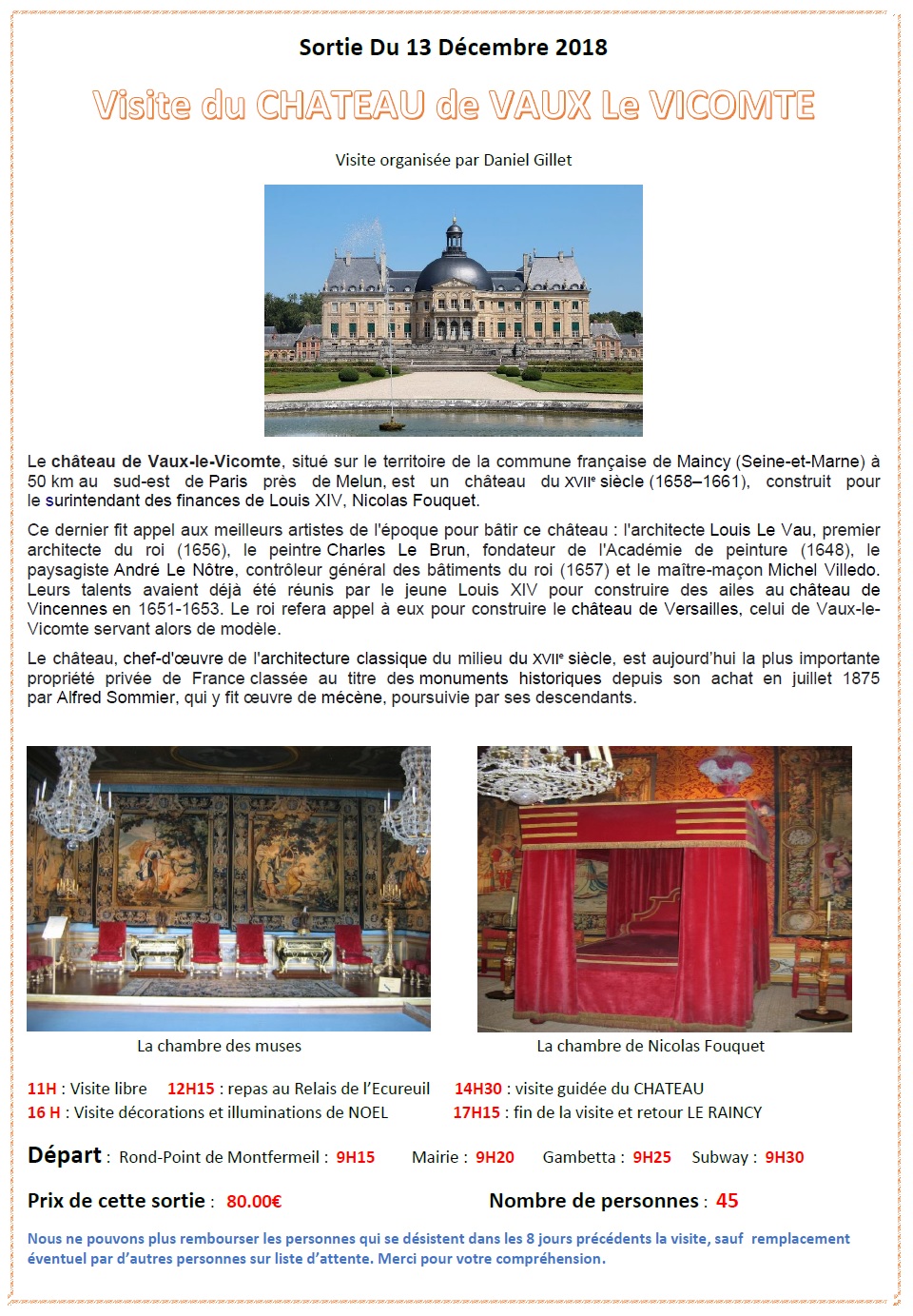 Sortie vaux le vicomte le 13 decembre 2018